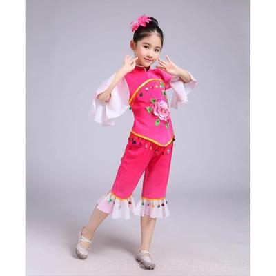 高档六儿童演出秧歌服幼儿汉族蹈服装舞女民族古典扇子舞一腰鼓表