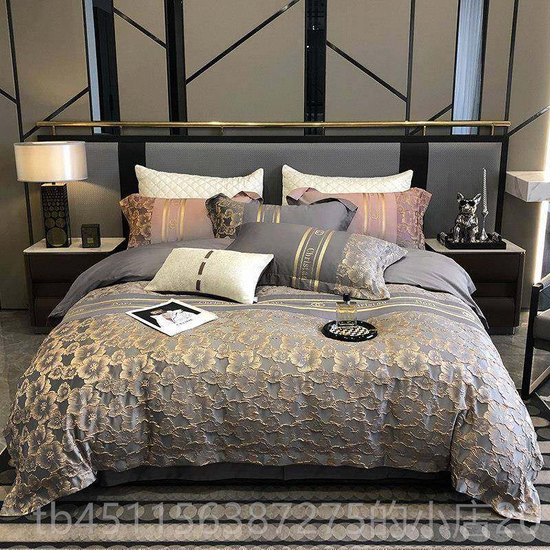 高档14支奢华提花埃及棉四件套出口床欧美纯棉全棉贡缎床上0用品.