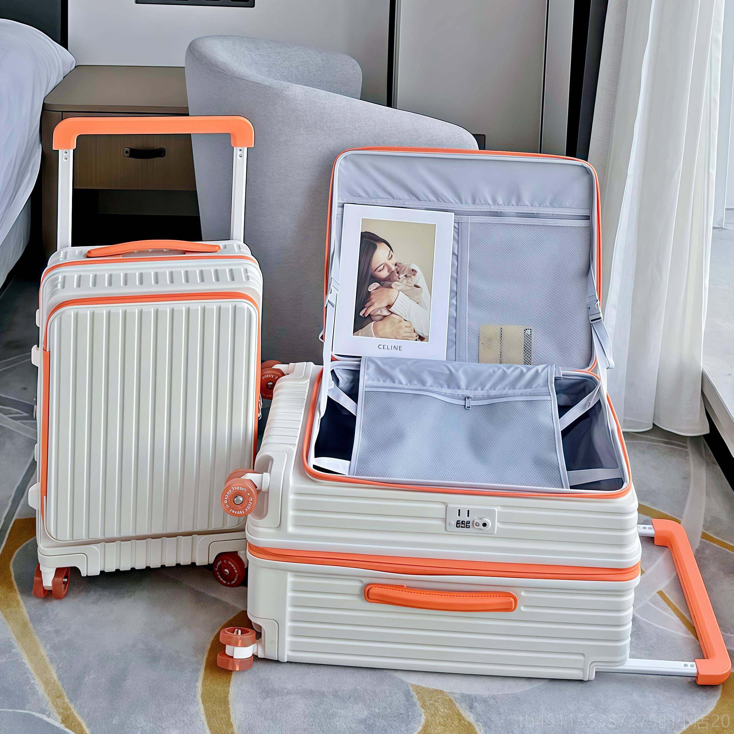 正品新款侧开 盖箱宽拉杆深行李箱大容量仓旅行可女20寸登机PC拉