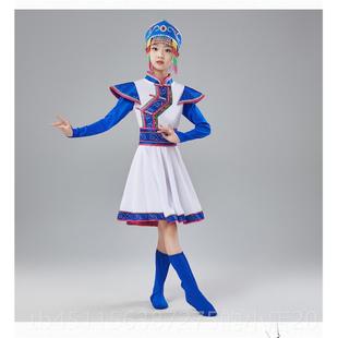 高档蒙古童族儿舞蹈数民族表演服女童白马筷子舞顶碗蒙古族男女少