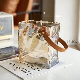 高档高厅级感欧ns风手提花瓶i玻璃轻奢水养玫瑰百合客餐桌插花北