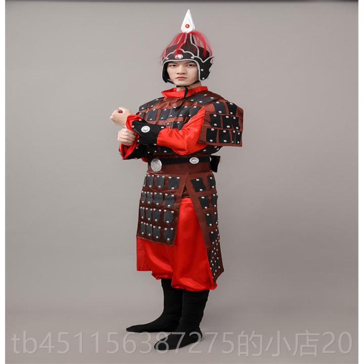 高档兵古装汉服演出成人古将军盔甲红色代甲铠岳飞花木兰红色士舞图片