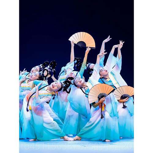 高档六一儿童舞醉春风歌舞蹈演出服女童古典飘逸中国风女秧扇子表