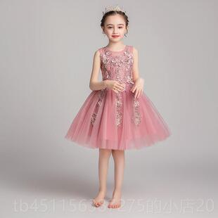 高档女孩晚礼服裙公裙裙表主裙生日红小主人儿童钢琴演服演装奏夏