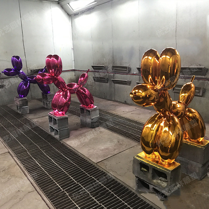 定制卡通金属狗摆件 精品不锈钢制作气球系列狗雕塑广场别墅