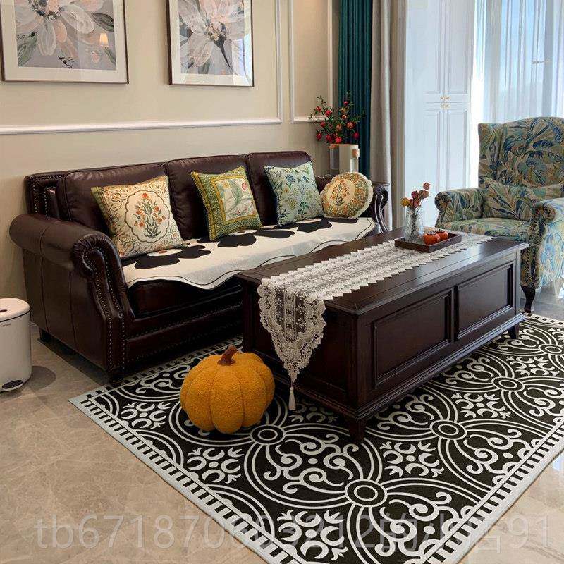 正品中世纪地毯法国卧覆古客家厅咖啡桌毯子黑色和白色可访问的豪