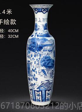 正品景德镇陶瓷饰器落地大花瓶青花手绘清明上河厅图瓷客酒店装品