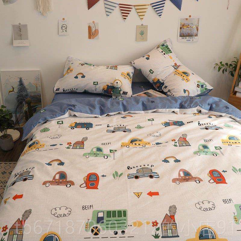 正品卡通品小汽车纯棉棉全套件床男孩三件套单双人人床上四件套1.