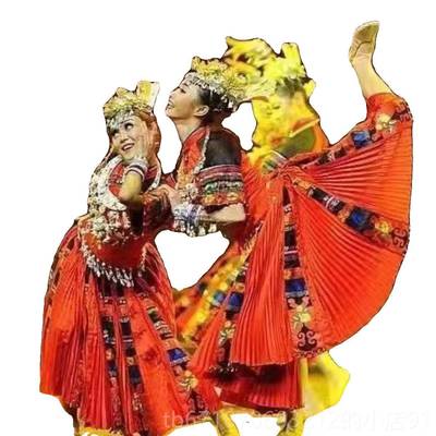 正品苗族红舞饰，荷花奖，族桃李服杯红全套表台演服饰，舞民服饰