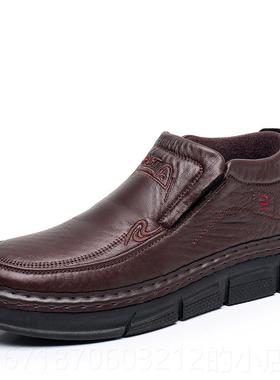 正品北京布鞋男棉鞋加冬老年休老闲男鞋绒保暖中爸爸鞋软底防滑老