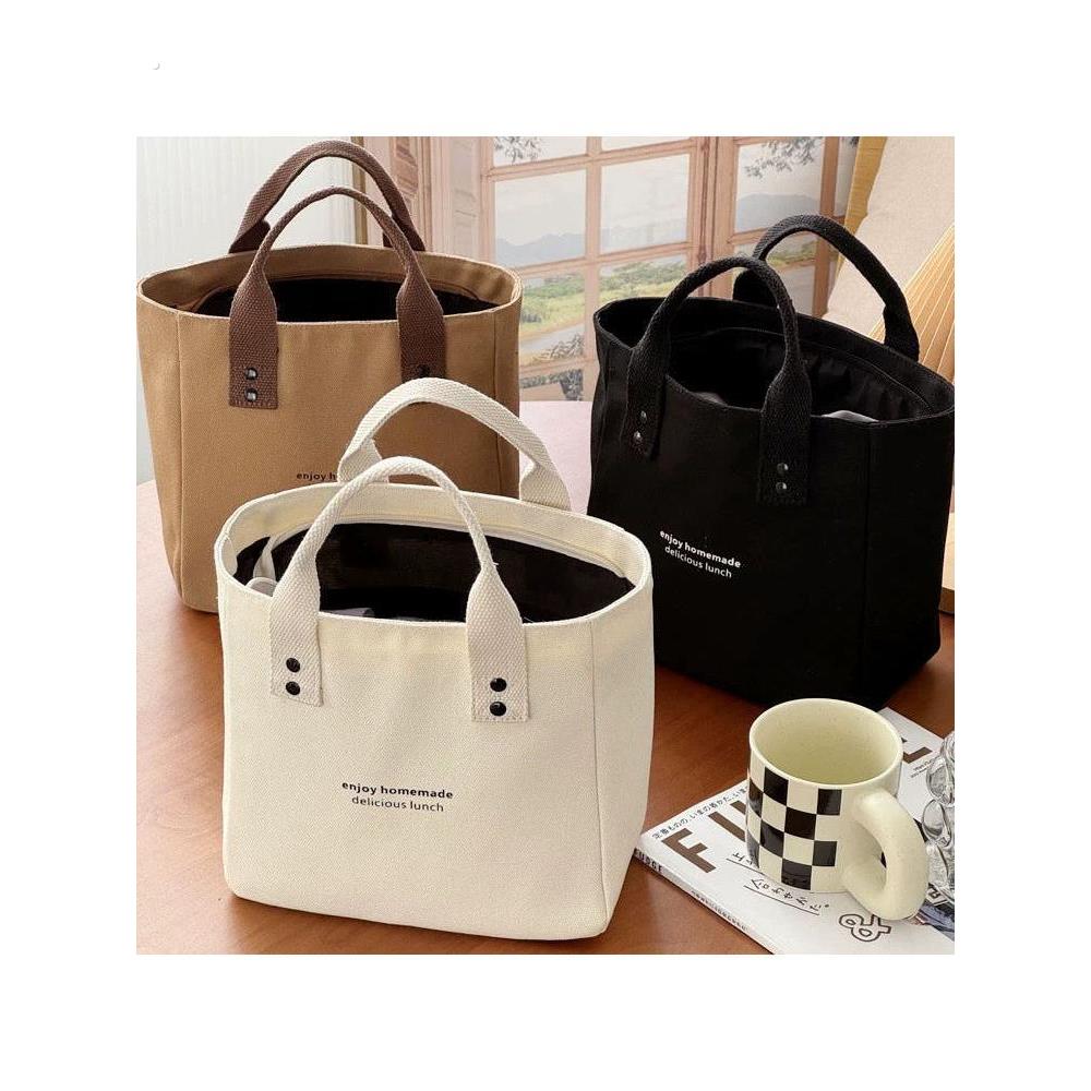帆布纯色手提袋日式饭盒，适合上班族妈妈外出带饭，简单的对比色