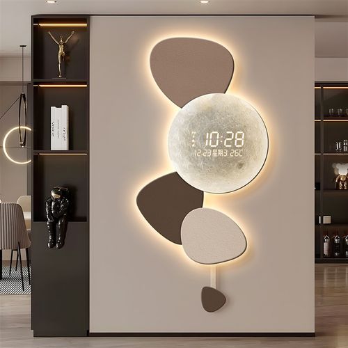 玄关装饰挂钟轻奢大气客厅电视背景墙钟表画 划2025新款电子格栅