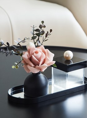 轻奢香薰花束收纳托盘组合家用茶几玄关奶油中古风摆件牙签棉签盒