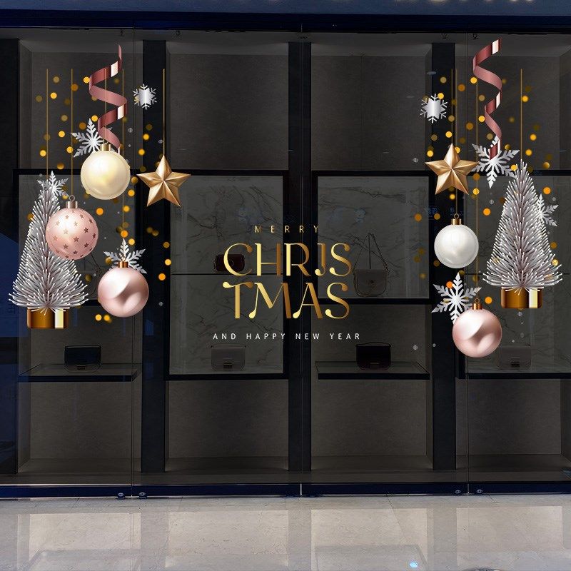 圣诞吊球圣诞节橱窗玻璃装饰贴纸定制新年氛围布置静电玻璃窗花贴,家居饰品,文化墙贴,淘宝优惠券,粉丝福利购,淘宝优惠卷