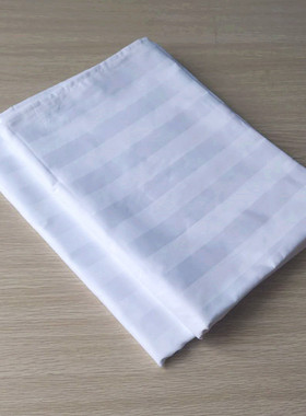 宾馆酒店床单被套枕纯棉单双人单件全棉白色厚段条医院床上用品