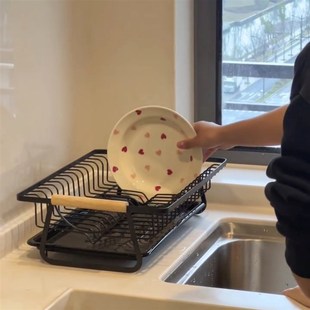 日式 厨房沥水碗碟架多功能铁艺收纳架高颜值餐具收纳筐滤水置物架
