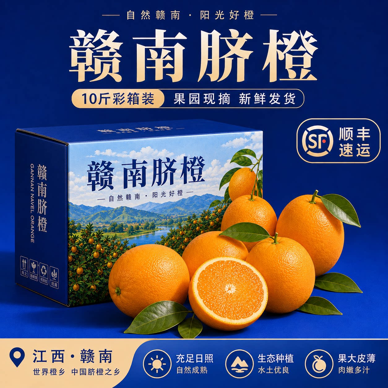 正宗赣南脐橙10斤装江西赣州当季新鲜水果整箱橙子产地直发顺丰