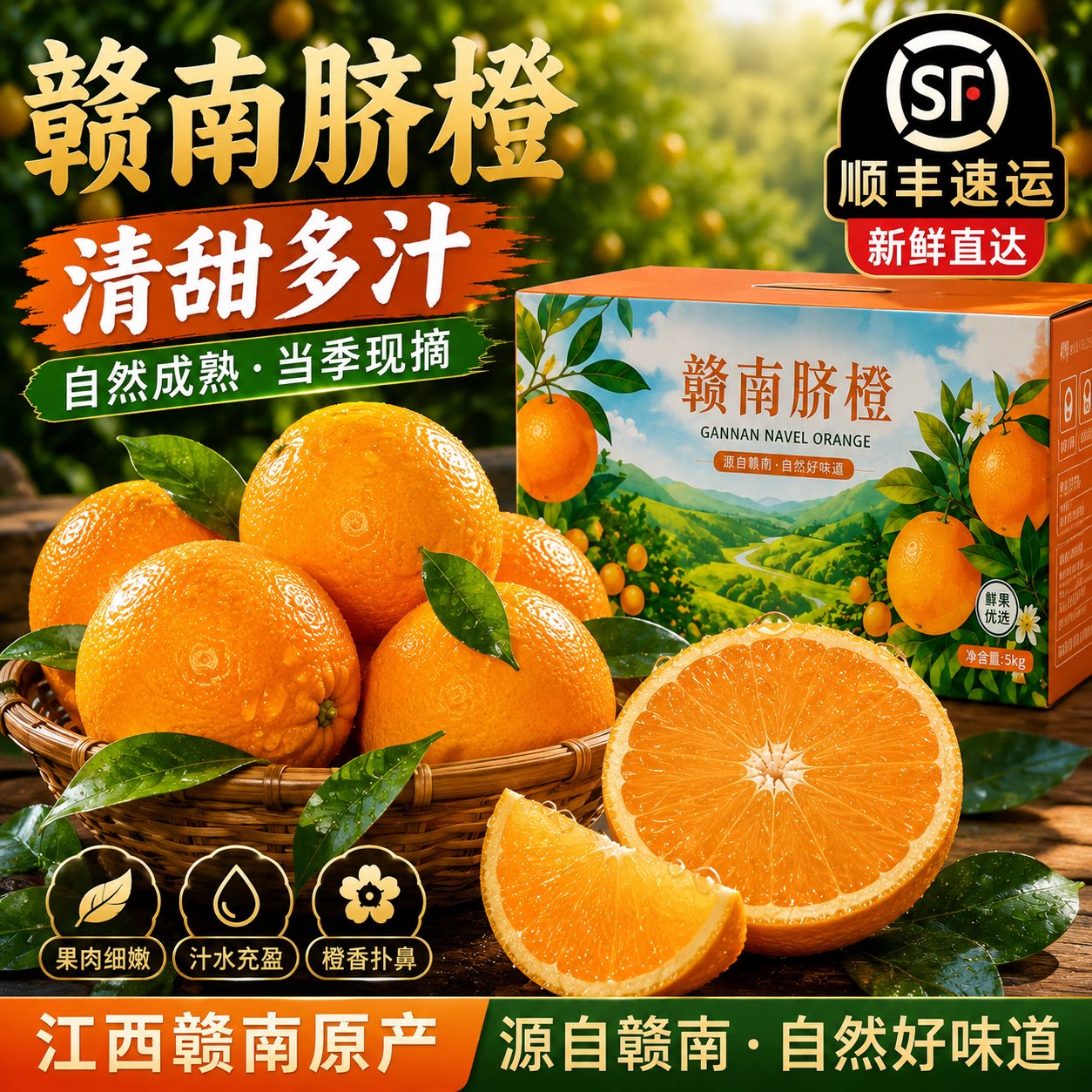 赣南脐橙江西赣州10斤装当季新鲜水果整箱橙子现摘顺丰产地直发