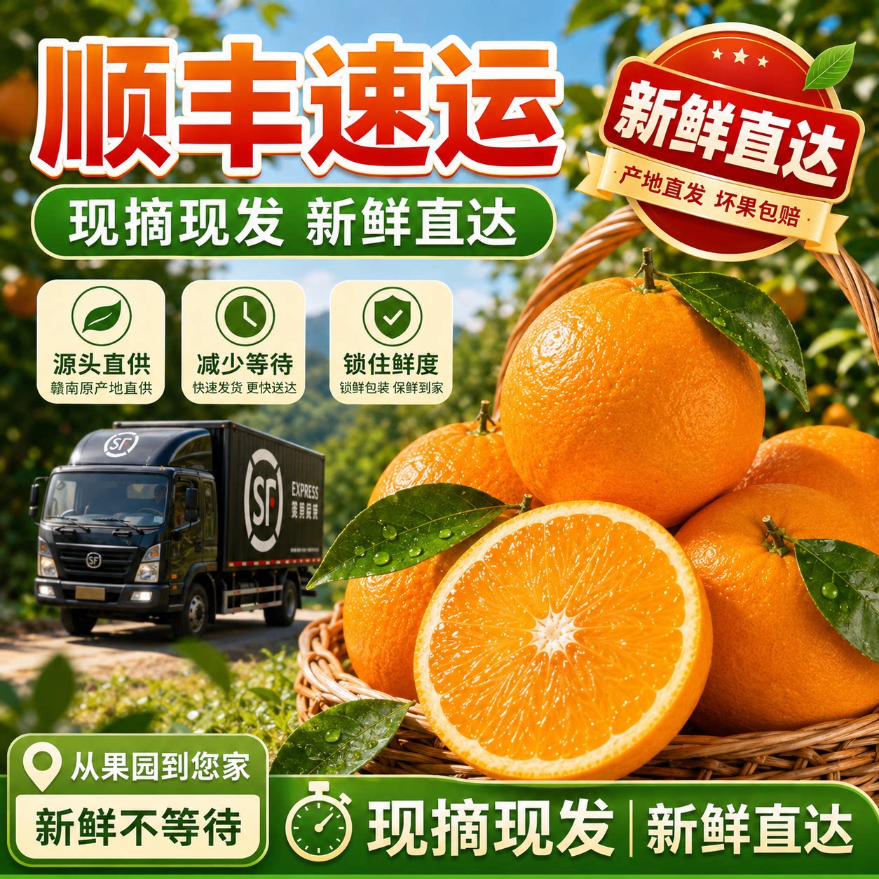 新鲜水果赣南脐橙10斤装江西赣州当季橙子整箱现摘产地直发顺丰