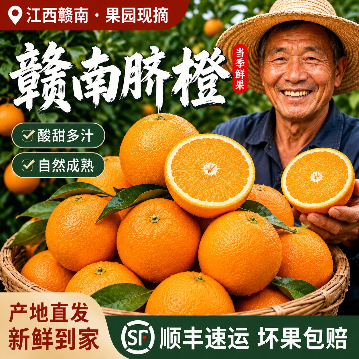 正宗赣南脐橙10斤装江西赣州当季新鲜水果橙子现摘产地直发顺丰