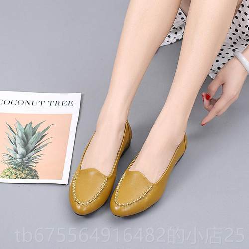 正品2023春夏真皮大妈妈鞋平底舒适底年牛筋软软面 面牛皮尺码中