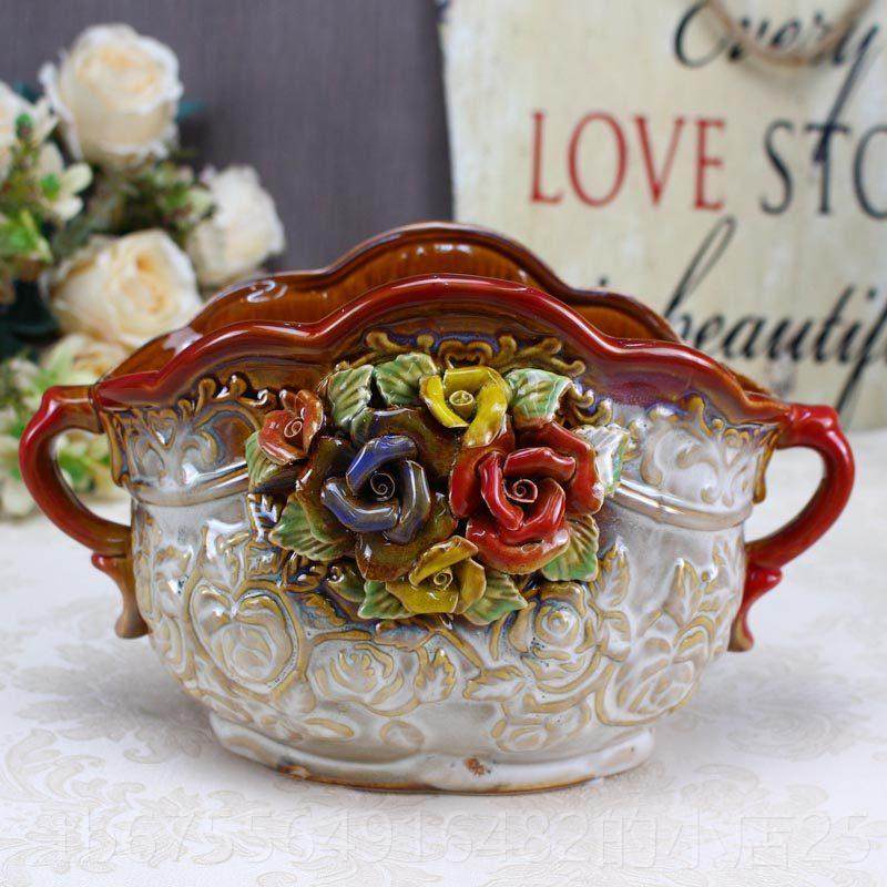 正品欧式陶瓷摆工艺大号简家约家用塑料绿萝多兰花花盆收肉纳居件