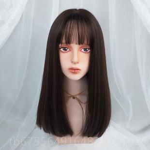 正品刀切假发女锁骨中长发漫画头刘发海网红黑色JK长直自然全一套