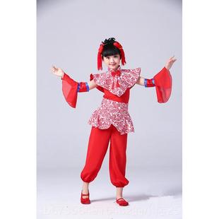 正品儿童中国风打演鼓腰鼓服武术演出服男子女喜庆秧服歌服鼓少年
