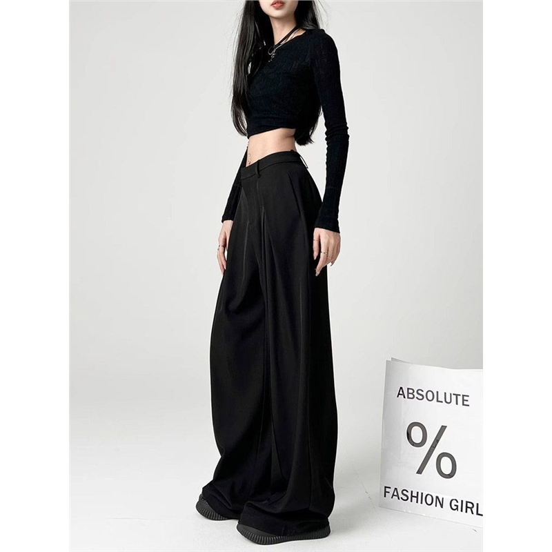 Forever 21显瘦黑色阔腿裤女高级感垂感西装裤女宽松休闲梧桐裤子