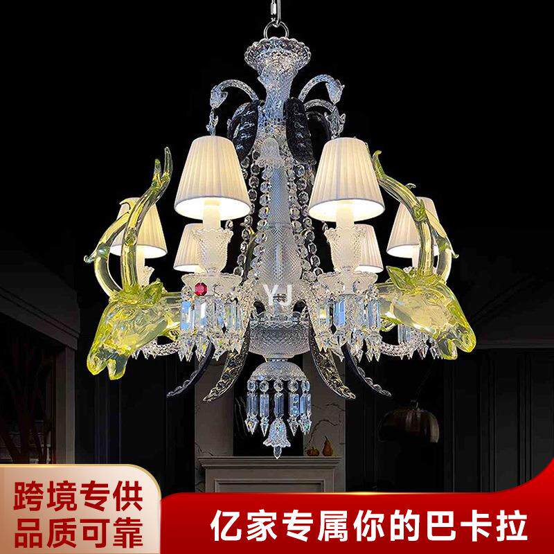 法式酒店鹿头水晶吊灯个性鹦鹉灯个性装饰鹿头吊灯