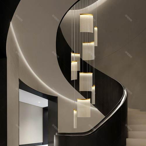 楼梯吊灯现代简约别墅复式楼旋转楼梯灯loft公寓挑高吊灯楼梯灯具
