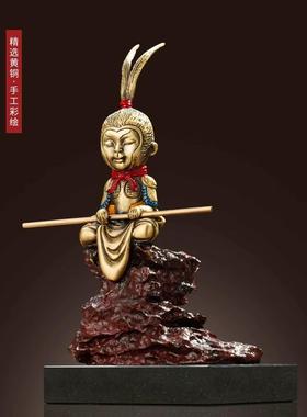 纯黄铜孙悟空工艺品齐天大圣美猴王创意中式摆件卡通人物装饰品