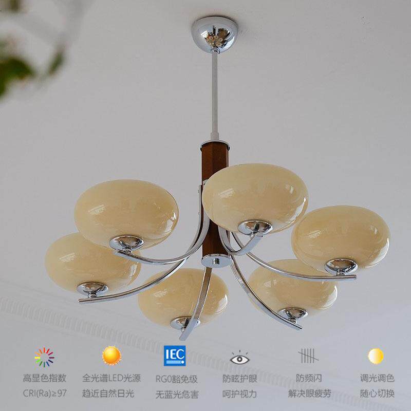 中古原木吊灯法式北欧实木餐厅主卧客厅复古玻璃玉石全光谱吊灯