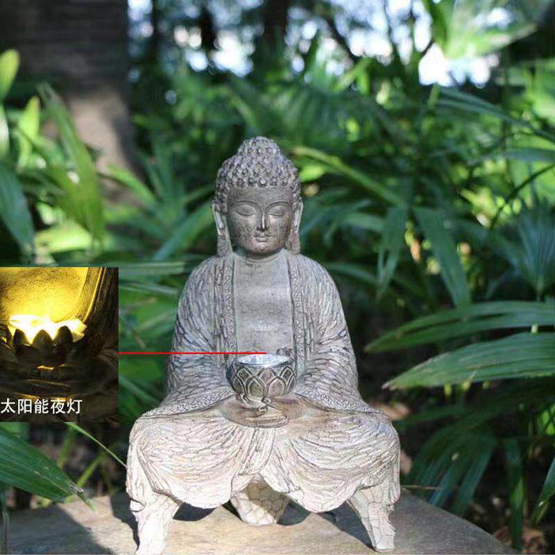 禅意花园佛像摆件太阳能灯庭院阳台新中式佛客厅玄关装饰摆设乔迁