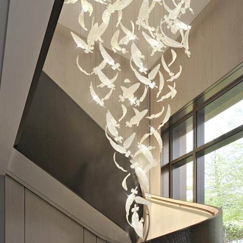 旋转楼梯吊灯羽毛复式楼别墅loft长吊灯酒店大堂售楼部沙盘工程灯