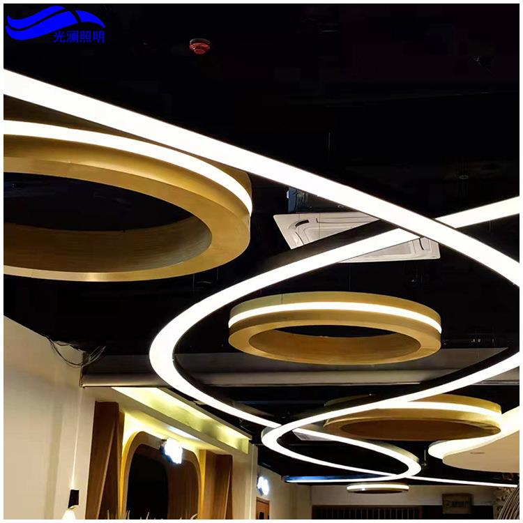 圆环木纹装饰侧发光吊灯酒店大堂会所大型亚克力线条豪华LED