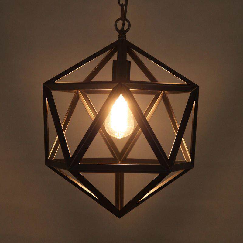 北欧复古单头铁艺吊灯个性创意loft工业风多面菱形吧台咖啡厅灯具