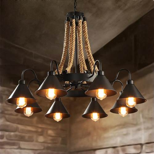 复古工业风麻绳吊灯客厅餐厅网吧咖啡服装店创意个性铁艺酒吧吊灯