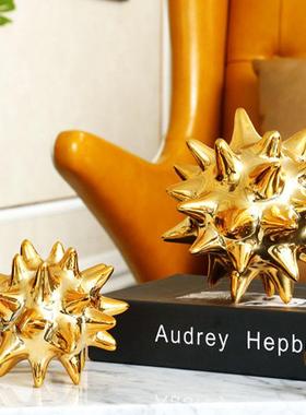 金色刺球海胆摆件现代不规则白色银色五角星北欧风美间软装饰品