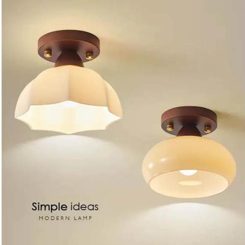 中古风玻璃过道灯中式复古玄关吸顶灯简约创意胡桃木侘寂风入户灯