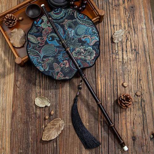 腰扇可卷可折叠扇子团扇长柄古风女夏天古典汉服旗袍舞蹈旋转扇