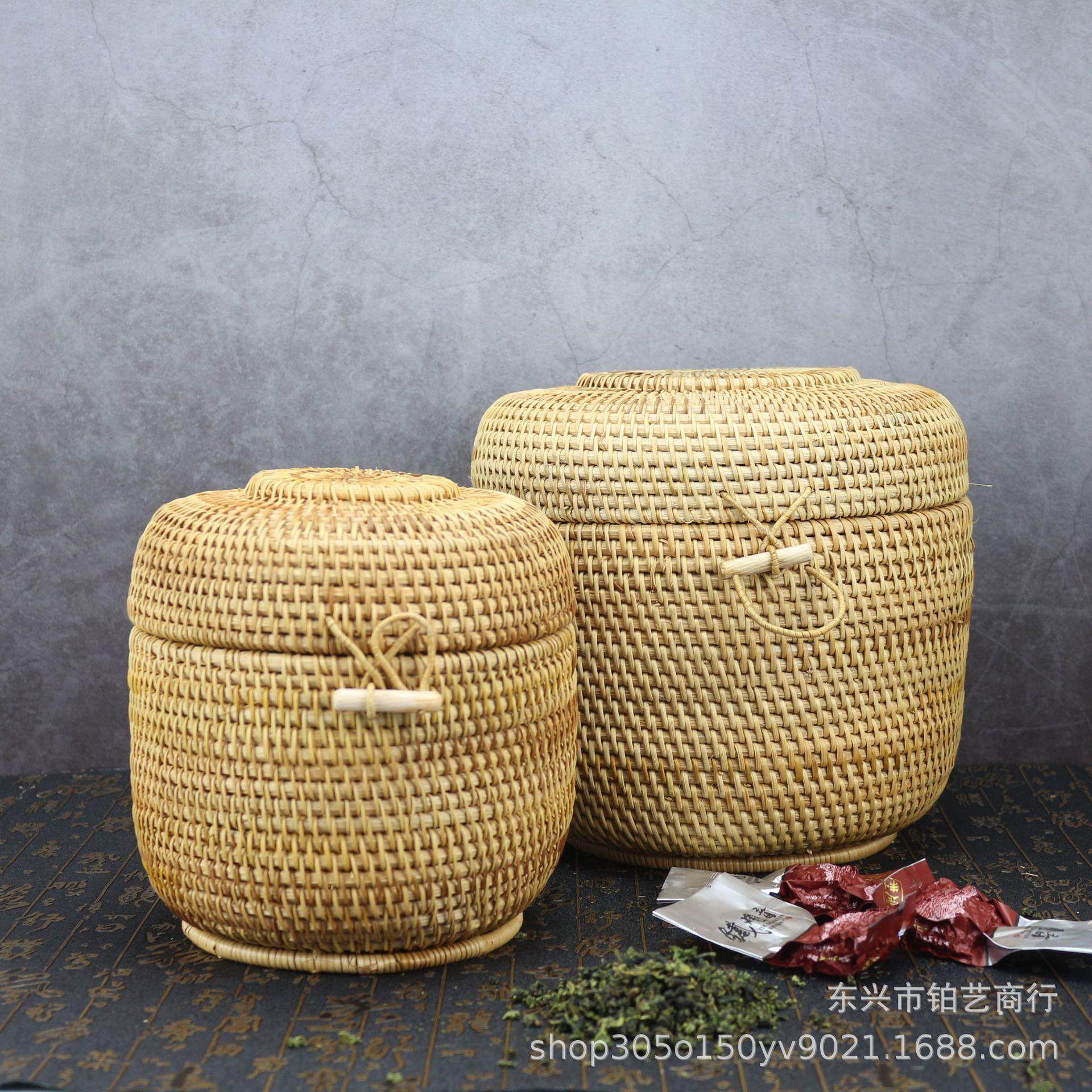越南藤编收纳盒储物篓收纳筐茶叶罐普洱茶存茶桶纯手工藤制品