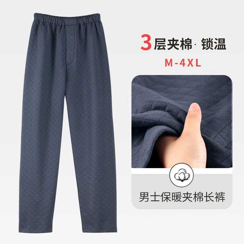 秋冬季中老年男款夹棉长裤纯棉加厚保暖舒适睡裤大码家居长裤图片