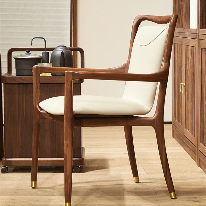 北美黑胡桃木餐椅北欧实木餐桌椅子家用实木真皮扶手椅意式茶椅