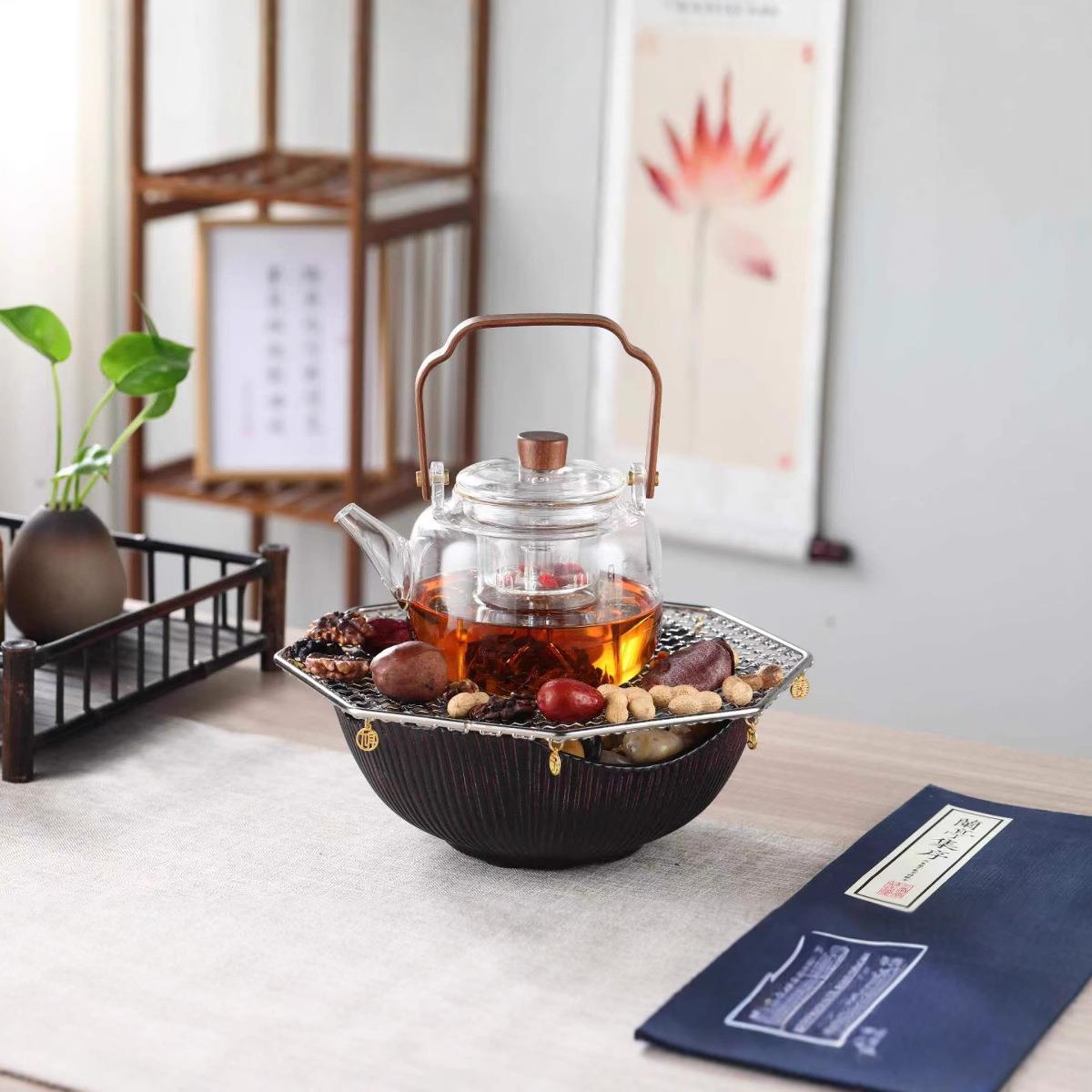 围炉煮茶耐高温电陶炉煮茶壶烧水壶泡茶壶套装明火玻璃蒸煮两用壶