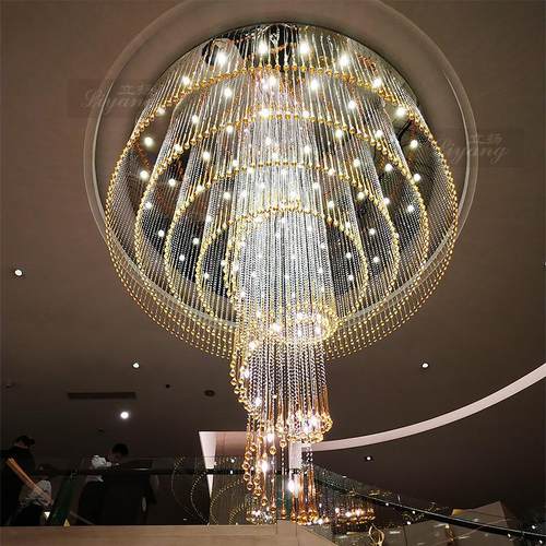 复式楼水晶大吊灯客厅酒店大厅楼中楼挑空灯现代新款别墅中空吊灯