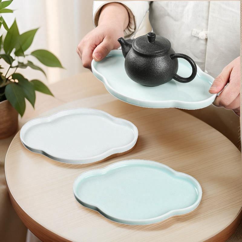 功夫茶道配件羊脂玉白玉瓷影青釉壶承壶托干泡台茶盘点心水果盘