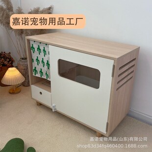 实木封闭式猫砂盆隔味通道防带砂铲屎柜走廊式猫砂盆猫厕所柜子