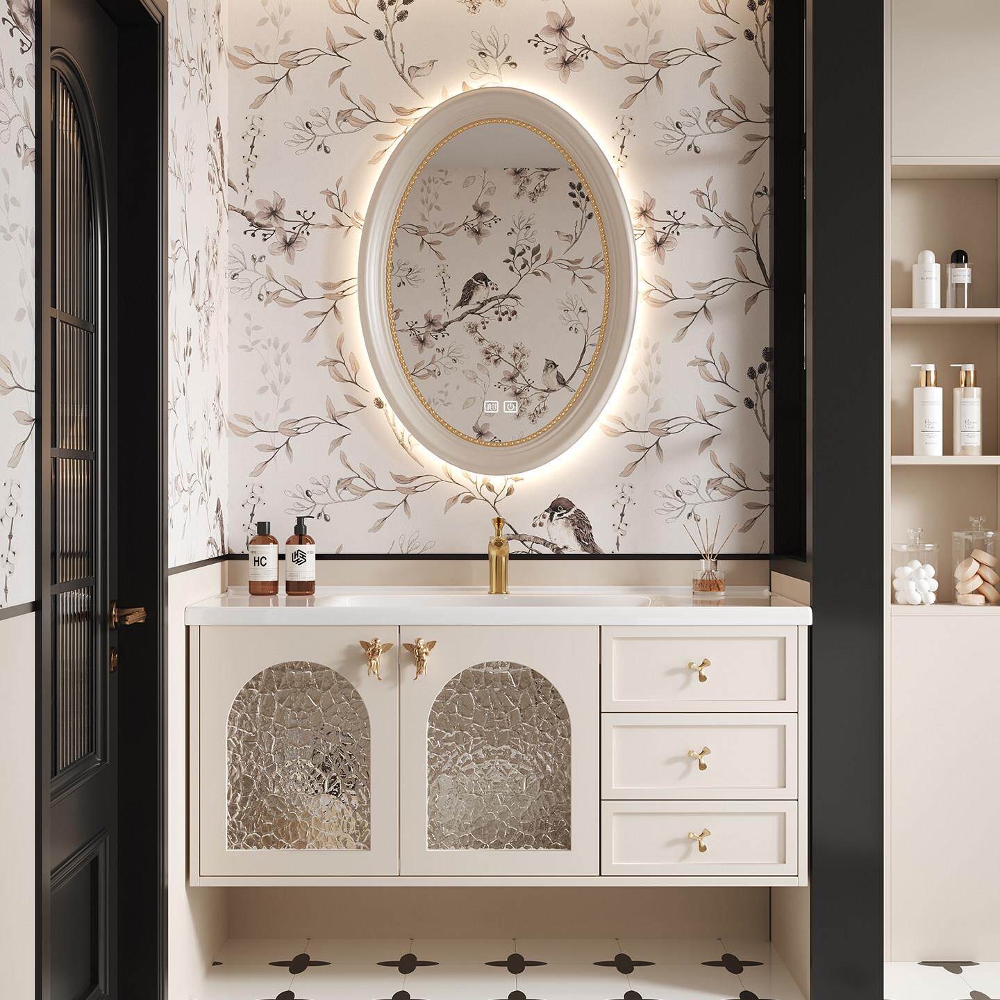 法式轻奢橡木浴室柜组合卫生间陶瓷一体盆洗漱台洗手池洗脸盆套装