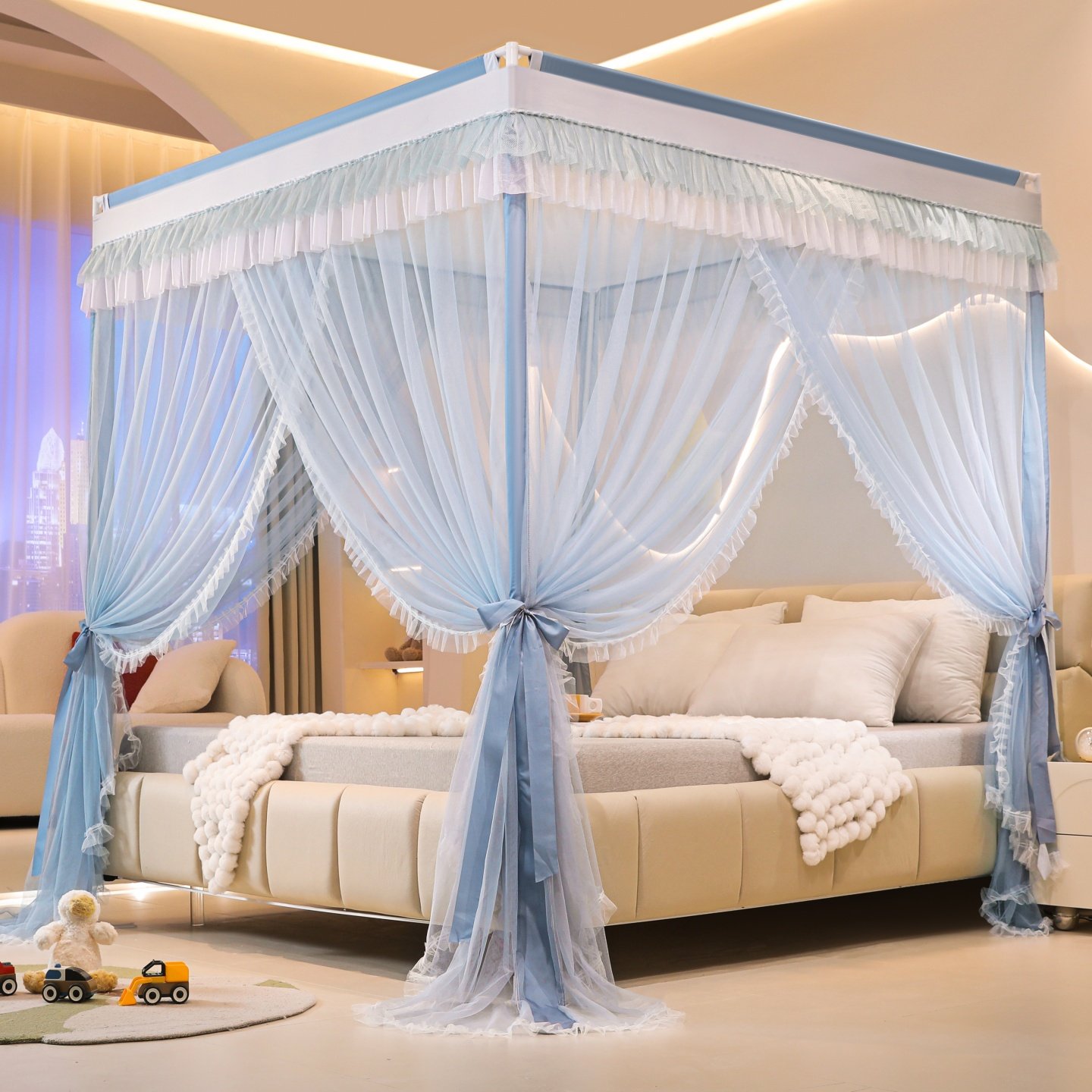 2025新款A类落地三开门宫廷蚊帐家用卧室1.8m2.0米床防蚊防尘纹帐,床上用品,蚊帐,淘宝优惠券,粉丝福利购,淘宝优惠卷